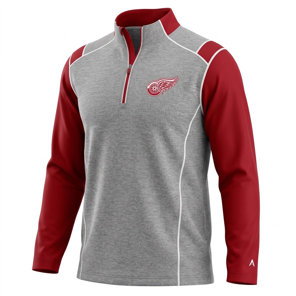 Antigua Detroit Red Wings Mens XL Quarter Zip Pullover Gray Red 104012 NHL